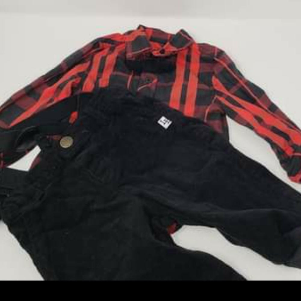 Toddler Holiday Set, Red Plaid Corduroy Suspenders